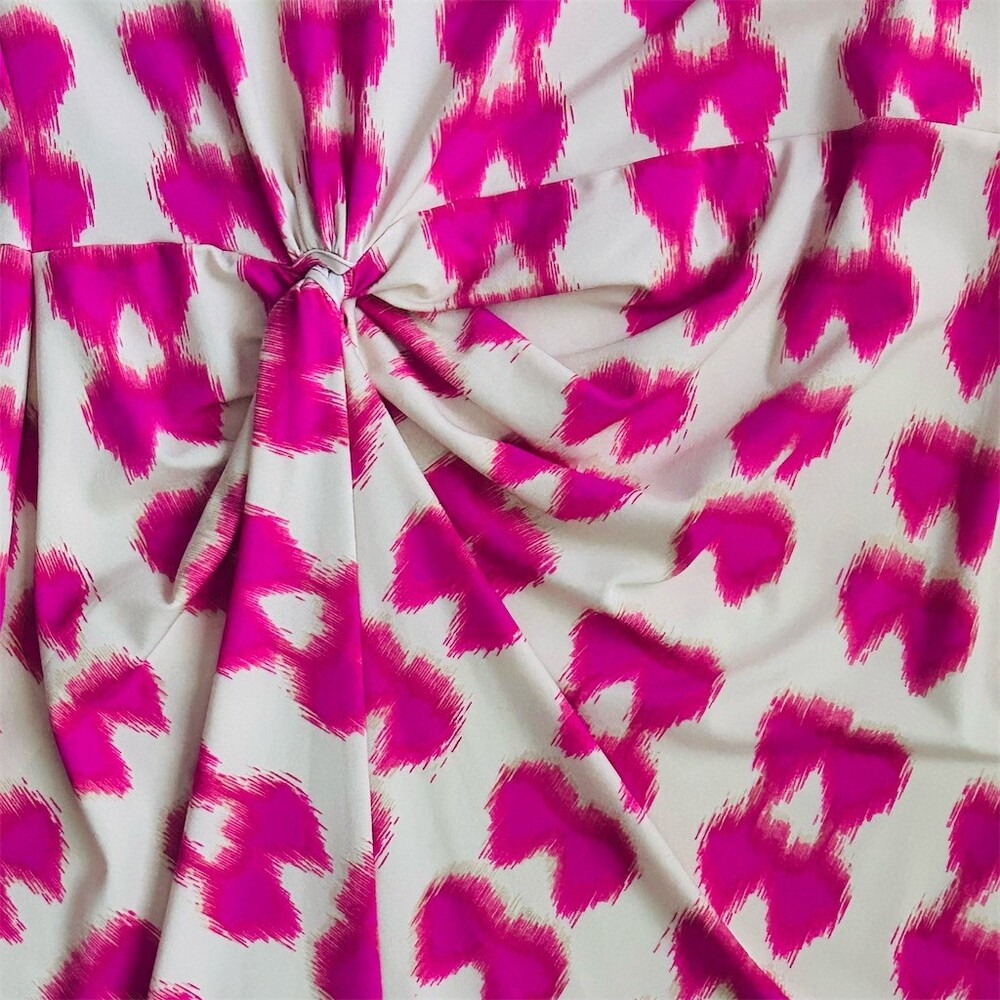 BCBGMAXAZRIA Dress Womens Size M Pink White Abstract Knot Front Shift - Picture 7 of 10